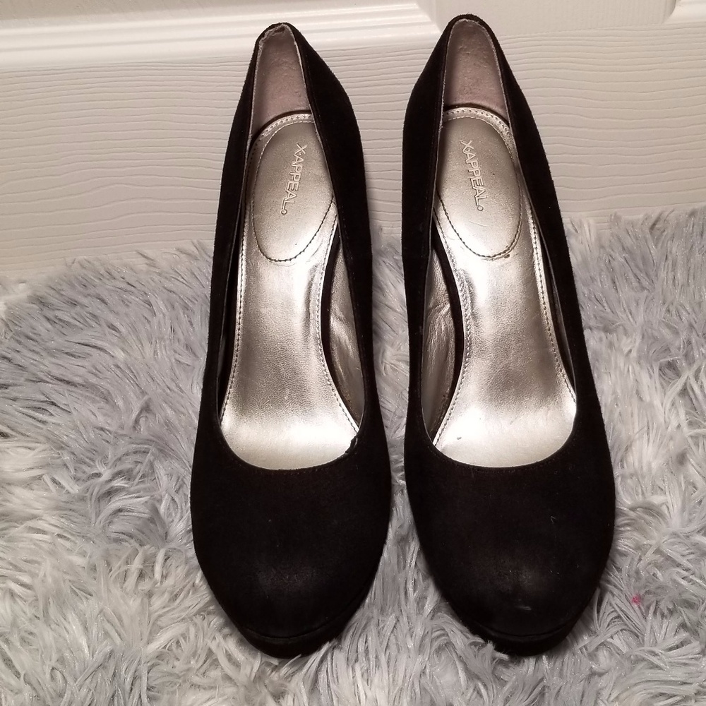 Five Inch Suede Classic Black Heels. Appears Matte
